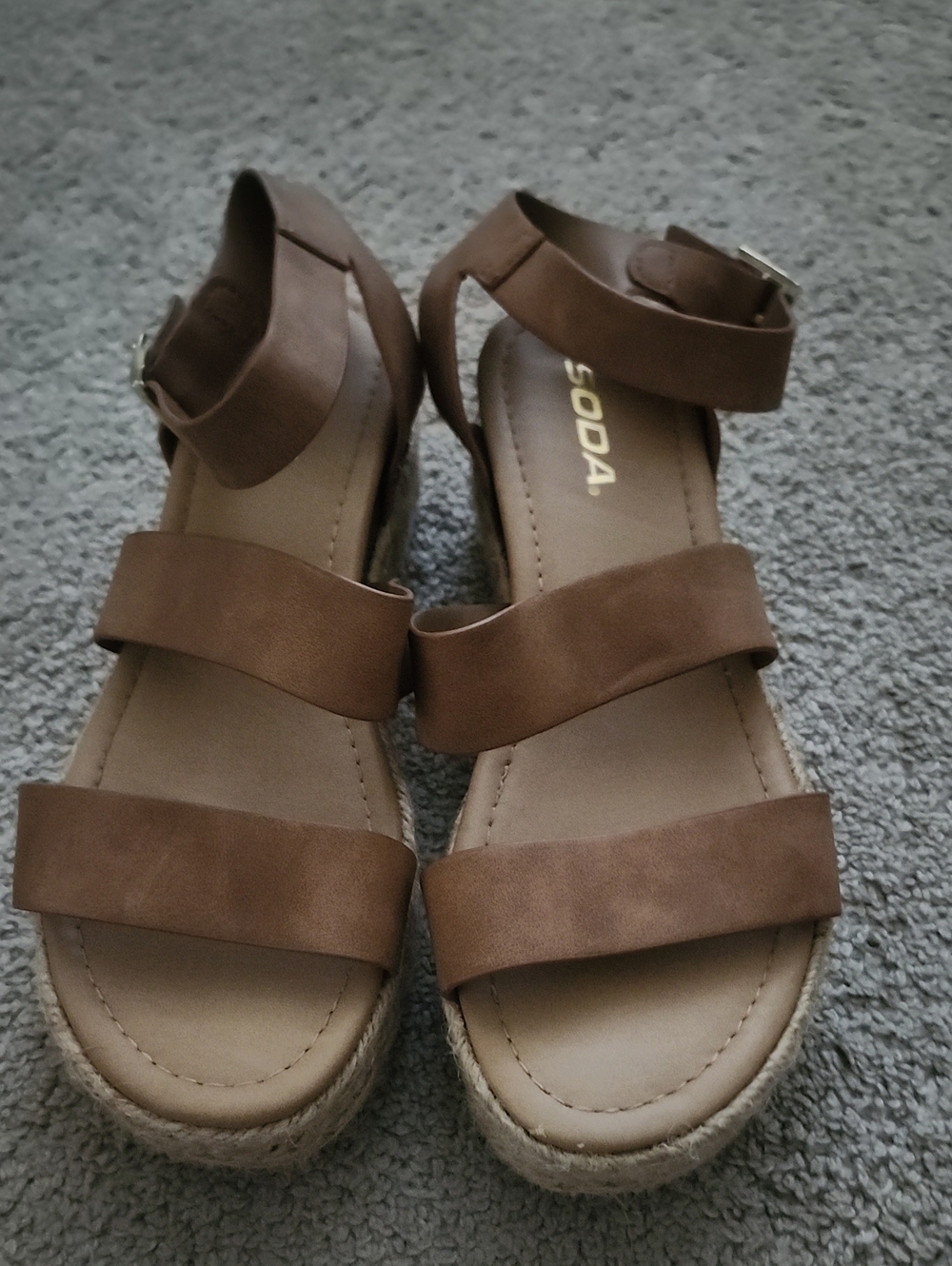 Soda Brown Strappy Espadrille Platform Sandals